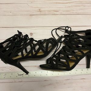 Black Suede Cato Strappy Zip Up Heels with lace up Size 9